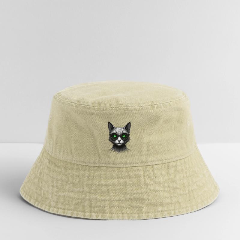 Green Eyes Computer Coder Geek Cat Vintage Bucket Hat