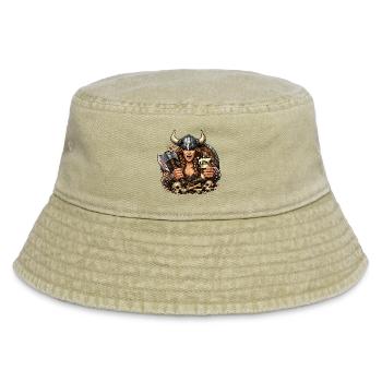 Viking Kriegerin mit Helm und Bier - Vintage Bucket Hat - Vintage Beige - Vorne
