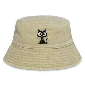 Funny black cat with big eyes – splash - Vintage Bucket Hat - vintage beige - Front