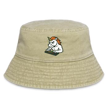 Unicorn DJ Maskottchen macht Beats auf dem Pad - Vintage Bucket Hat - Vintage Beige - Vorne