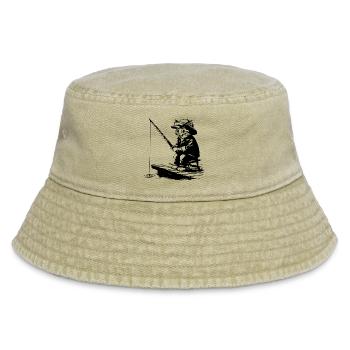 Funny Fishing Cat - Hobby Fishing Design - Vintage Bucket Hat - vintage beige - Front
