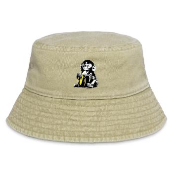 Verspieltes Affenmotiv mit Banane - Vintage Bucket Hat - Vintage Beige - Vorne