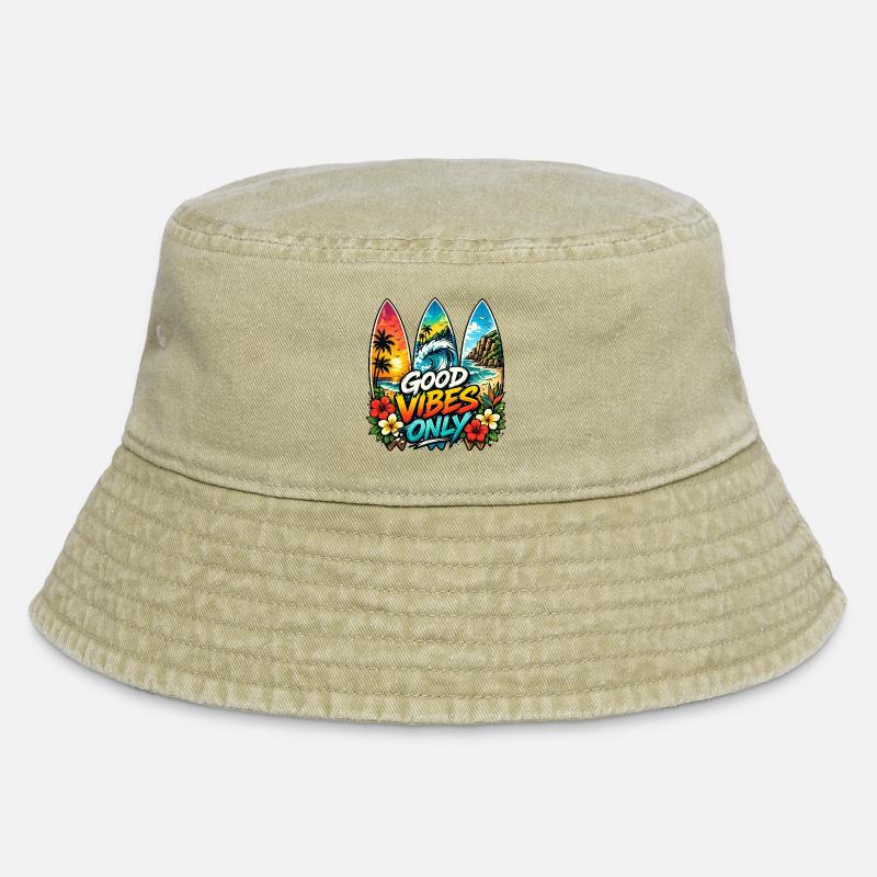 Surf Sun Repead, Aloha Vibes - Vintage Bucket Hat - Vintage Beige