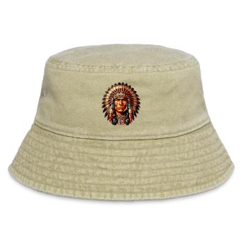 Amerikanischer Indianer Amerikanische Rote Haut - Vintage Bucket Hat - Vintage Beige - Vorne