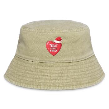 Bubble Heart with Santa Hat Treat Yourself Kindly - Vintage Bucket Hat - vintage beige - Front