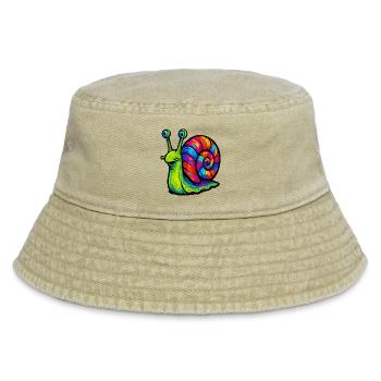 Regenbogen-Mehrfarbige Psychedelische Schnecke - Vintage Bucket Hat - Vintage Beige - Vorne