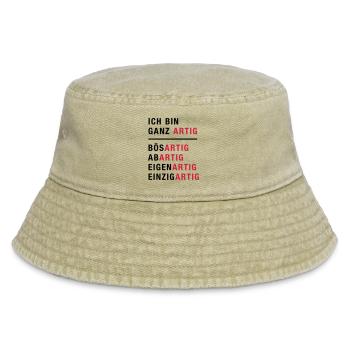 Spruch, Ich bin ganz artig - Vintage Bucket Hat - Vintage Beige - Vorne