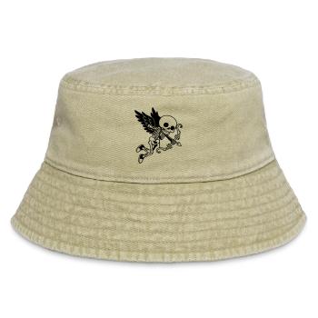 Skeleton Cupid with Wings Black - Vintage Bucket Hat - vintage beige - Front