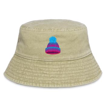 Bonnet coloré en tricot avec grand pompon - Bob vintage - beige vintage - Devant