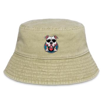 Bulldogge mit Sonnenbrille Cartoon - Vintage Bucket Hat - Vintage Beige - Vorne