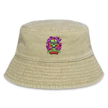 Neon Schädel Horror mit Tentakeln - Vintage Bucket Hat - Vintage Beige - Vorne