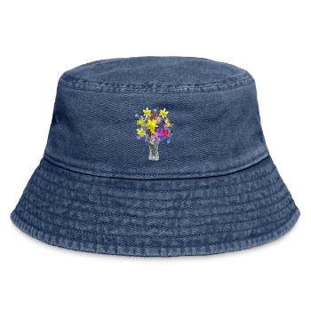 flowers lilies tulips orchids sunflower dahlia ger - Vintage Bucket Hat - vintage denim - Front