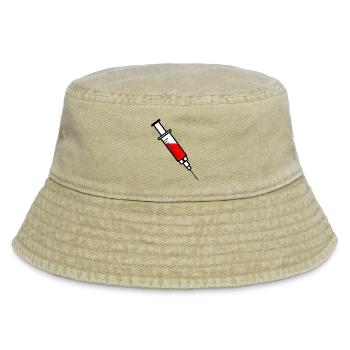 Vaccination syringe with red liquid drug - Vintage Bucket Hat - vintage beige - Front