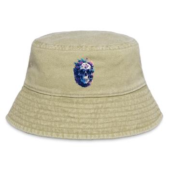 Pastel-colored floral skull with sunglasses - Vintage Bucket Hat - vintage beige - Front