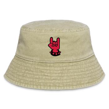 rock hand fork sign devil metal music anime fun - Vintage Bucket Hat - vintage beige - Front