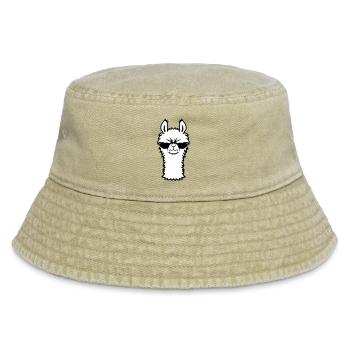 Lama Wütend Cool Sonnenbrille Pelzig Alpaka Sauer - Vintage Bucket Hat - Vintage Beige - Vorne
