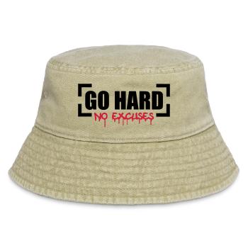 Go Hard No Excuses - Vintage Bucket Hat - vintage beige - Front