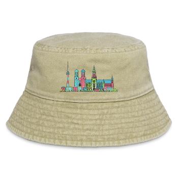 Münchner Stadtskyline Marienplatz Moderne Linienkunst - Vintage Bucket Hat - Vintage Beige - Vorne