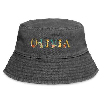 OLIVIA Name Art With Flowers Embroidered - Vintage Bucket Hat - vintage black - Front