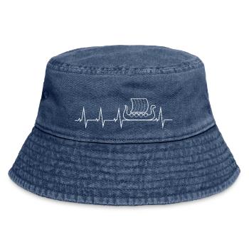 Viking - heartbeat - dragon boat - Vintage Bucket Hat - vintage denim - Front