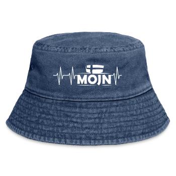 Pulse Mojn Dansk Denmark Heartbeat Flag Icon - Vintage Bucket Hat - vintage denim - Front