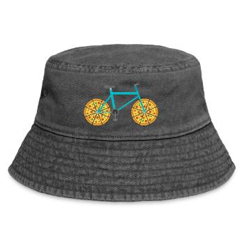 Mountain Bike With Pizza Wheels - Vintage Bucket Hat - vintage black - Front