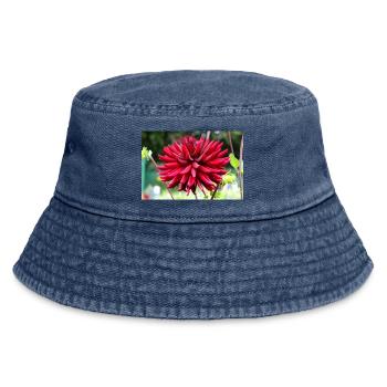 Dahlie rot Blüte ,Blume - Vintage Bucket Hat - Vintage Denim - Vorne