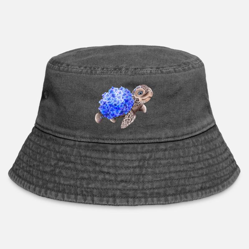 Turtle with Hydrangea - Vintage Bucket Hat - vintage black