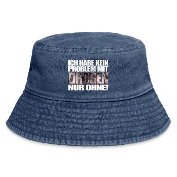 ich habe kein Problem mit Drogen nur ohne! Spruch - Vintage Bucket Hat - Vintage Denim - Vorne