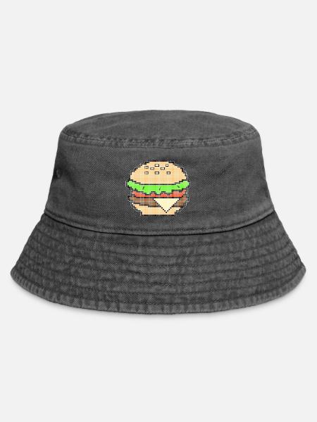 Pixel Art Cheeseburger Design - Vintage Bucket Hat - Vintage Schwarz