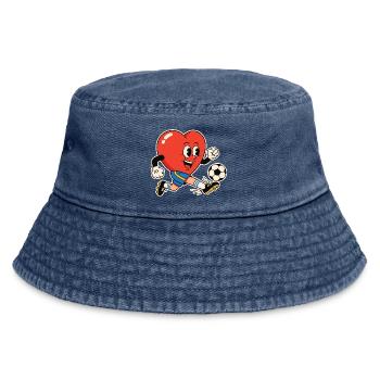 Heart Kicker Football Heart - Vintage Bucket Hat - vintage denim - Front
