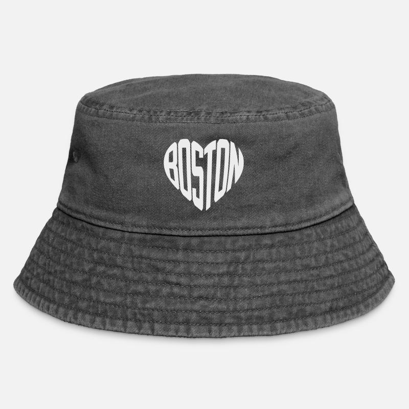 Boston Herz Typo Print - Vintage Bucket Hat - Vintage Schwarz