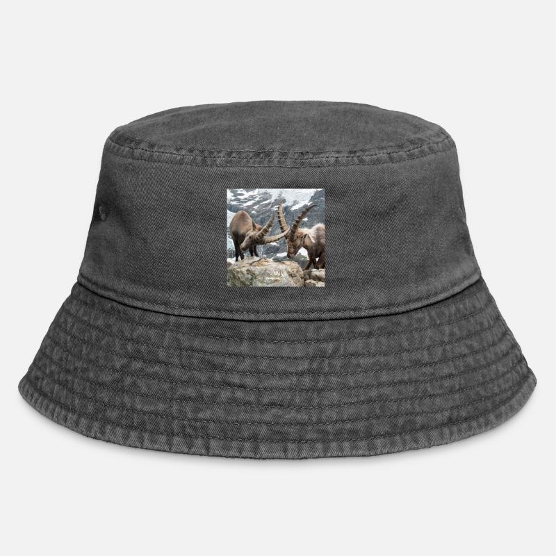 Steinböcke im Duell - alpine Nahaufname - Vintage Bucket Hat - Vintage Schwarz