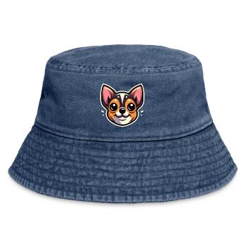 Chihuahua Hund Cartoon Kopf - Vintage Bucket Hat - Vintage Denim - Vorne