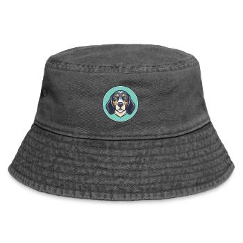 Bluetick Coonhound Hunderasse Karikatur Kawaii - Vintage Bucket Hat - Vintage Schwarz - Vorne