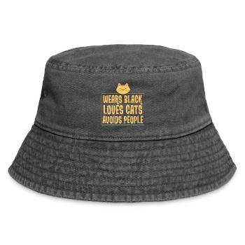Wear black - dear cats - avoid people - Vintage Bucket Hat - vintage black - Front