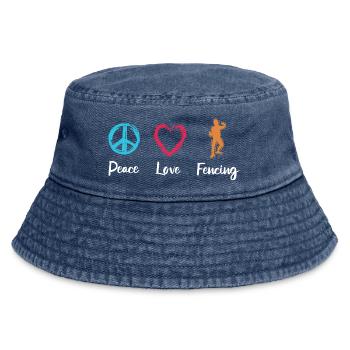 Peace Love Fencing - Vintage Bucket Hat - vintage denim - Front