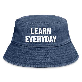 Learn Everyday Bold Typography - Vintage Bucket Hat - vintage denim - Front