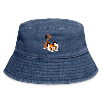Cute Cartoon Tiger Ready To Pounce!! by Cheerful - Vintage Bucket Hat - vintage denim - Front