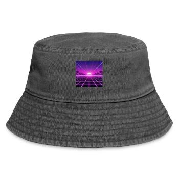 Sonnenuntergang Neon Retrogrid back to 90s - Vintage Bucket Hat - Vintage Schwarz - Vorne