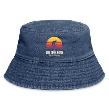 Open Road Adventure Cyclist Print - Vintage Bucket Hat - Vintage Denim - Vorne