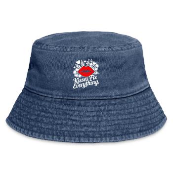 Kisses heal everything - Vintage Bucket Hat - vintage denim - Front
