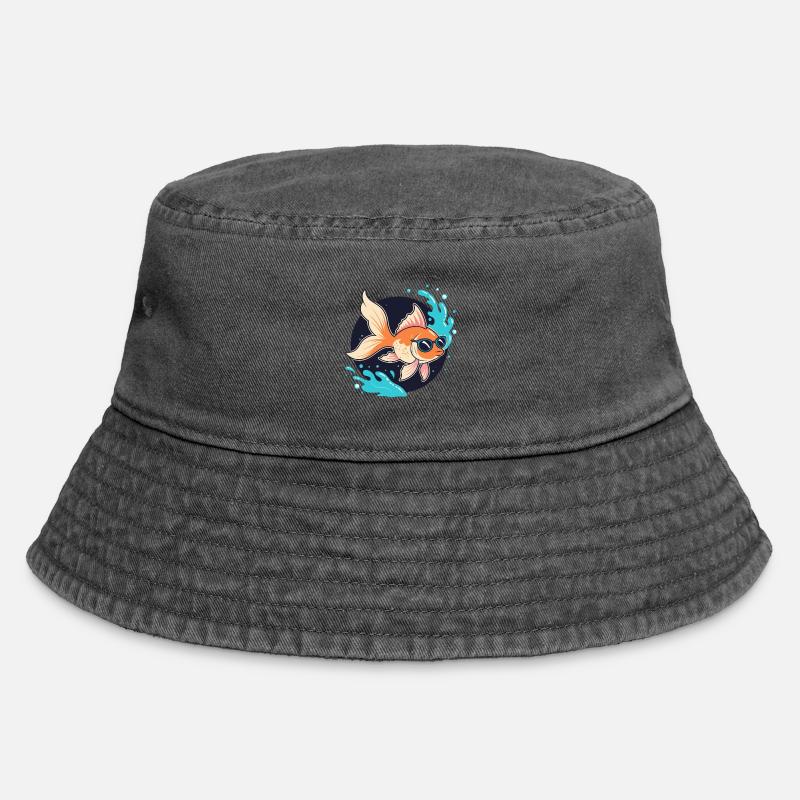Retro Golden Fish Glasses - Vintage Bucket Hat - vintage black