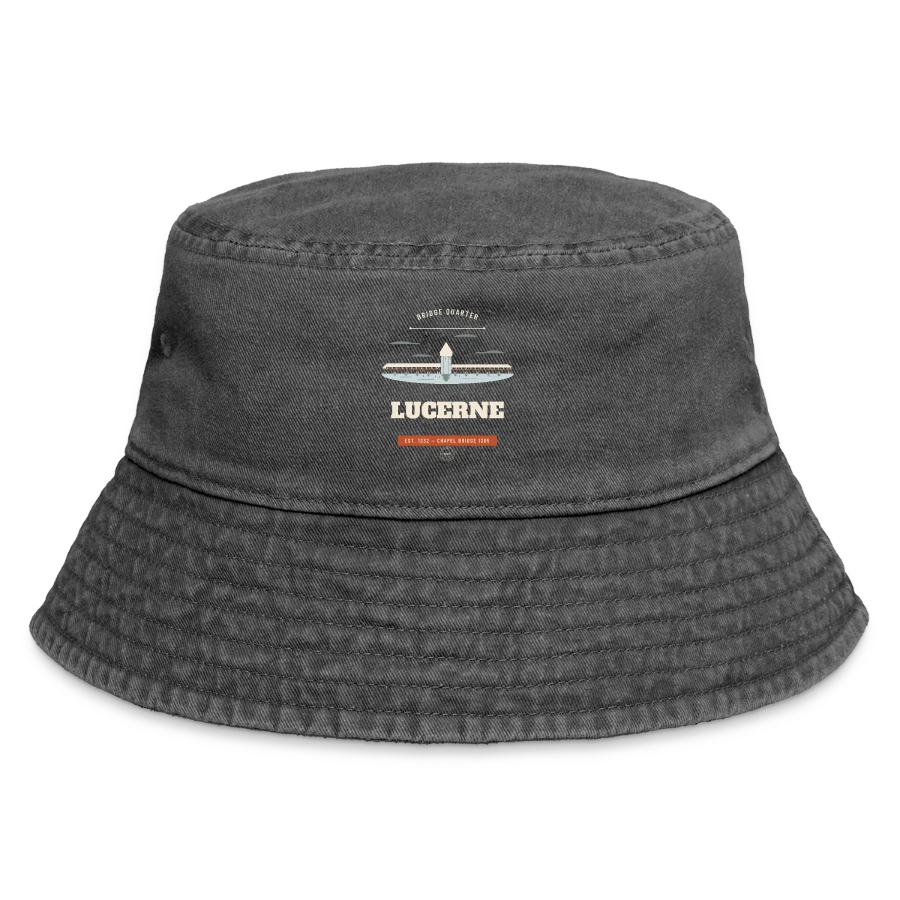 Lucerne badge on a vintage bucket hat, vintage black