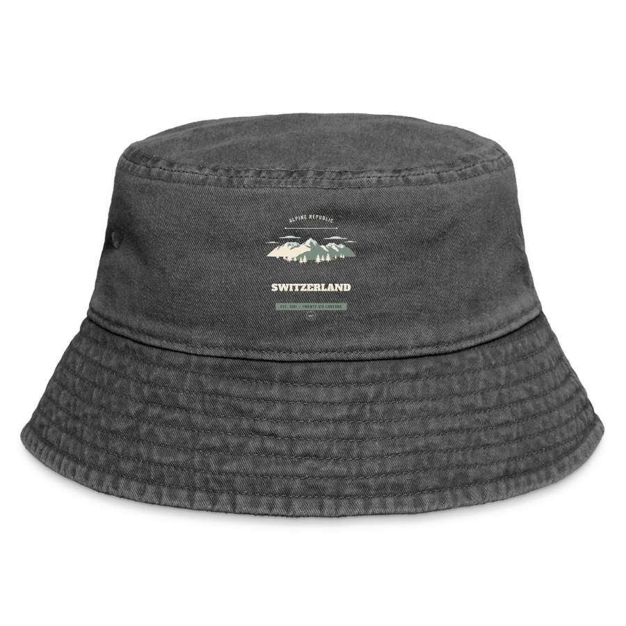 Switzerland badge on a vintage bucket hat, vintage black