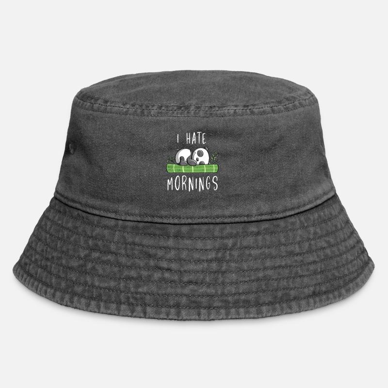 I Hate Mornings - Bamboo Panda Bear - Comic - Vintage Bucket Hat - vintage black