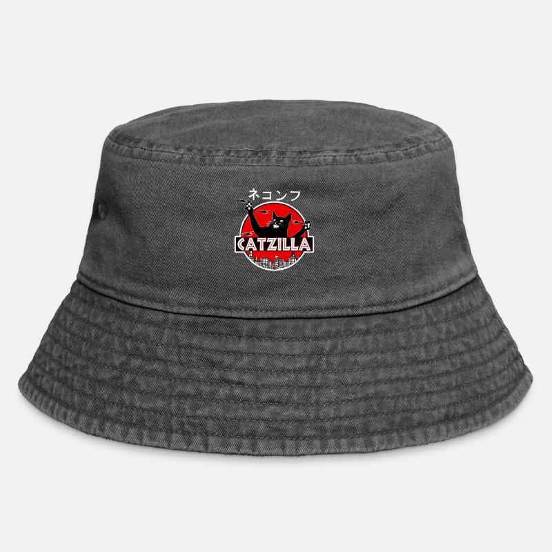 catzilla cat - Vintage Bucket Hat - vintage black