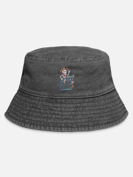 Skelett Cowboy Rodeo auf Gnu - Vintage Bucket Hat - Vintage Schwarz