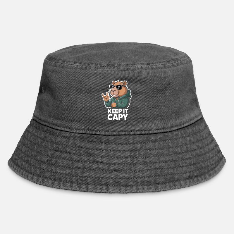 Capy Bear Rockout Keep It Capy - Vintage Bucket Hat - vintage black