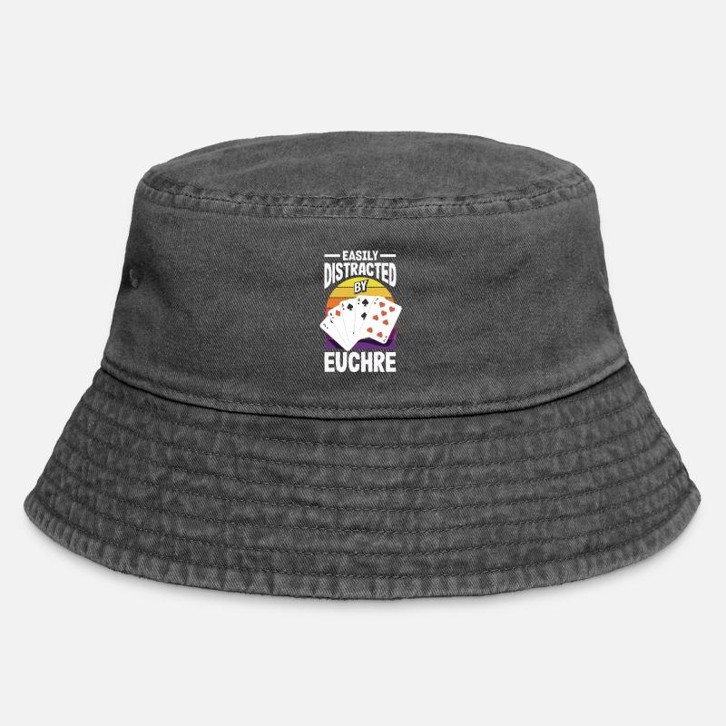 Easily distracted by Euchre - Vintage Bucket Hat - vintage black